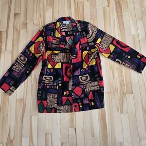 Colorful Geometric Pattern Vintage Blouse Blazer Size Medium Lisa Josephs